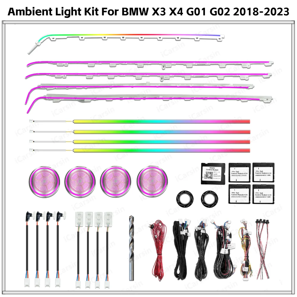 

APP Controlled 256 Color LED Ambient Lighting for BMW X3 X4 G01 G02 2018-2023 Interior Atmosphere Strip Upgrade Kit