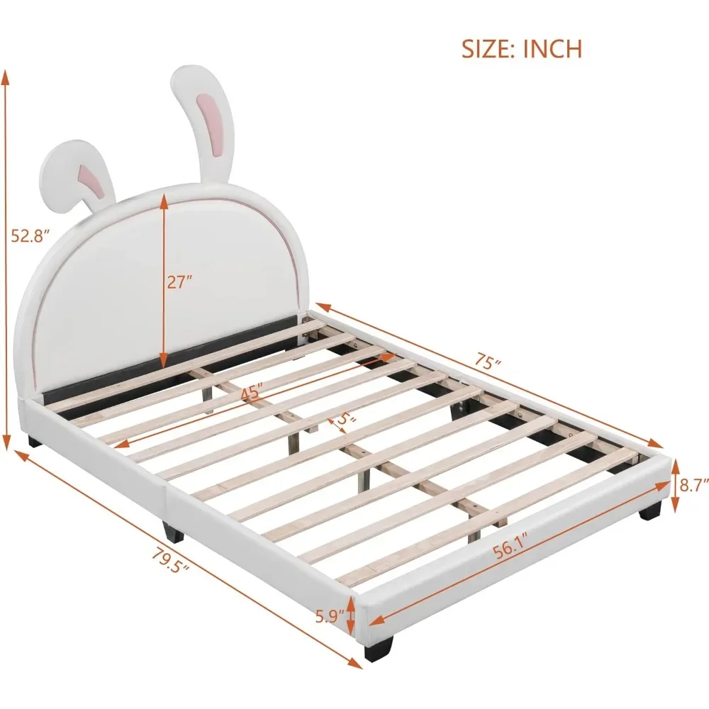 Children bed. With rabbit headboard, with Flat noodles support, baby bed frame, children's bedroom, white, children's bed