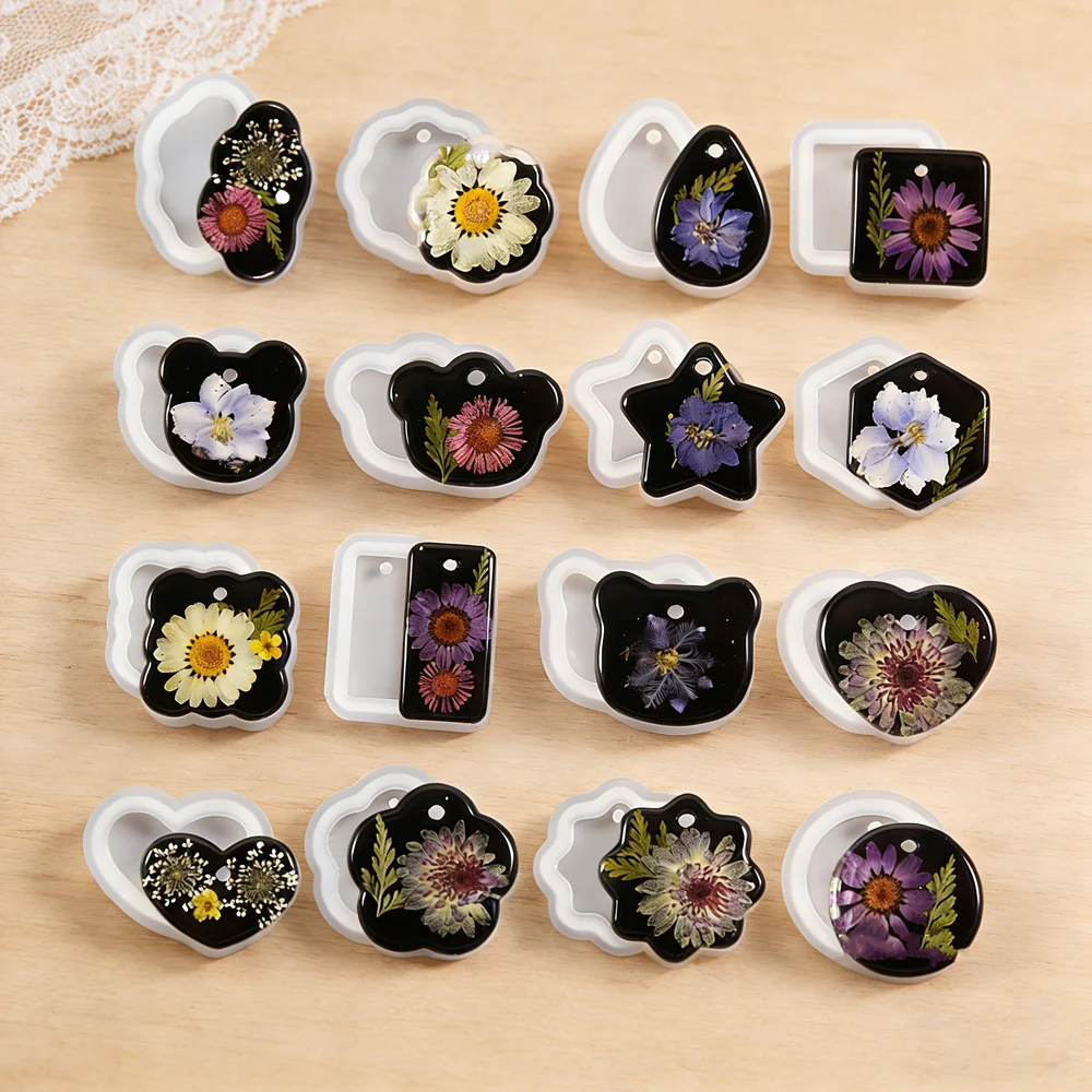 SNASAN Pendant Silicone Mold Round Drop Heart Flower Star Shape Handmade DIY Tool Epoxy Resin Silicone Mould Craft Materia