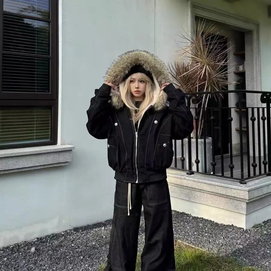 Subculture Harajuku Vintage Coats with Hooded Women Loose Zipper