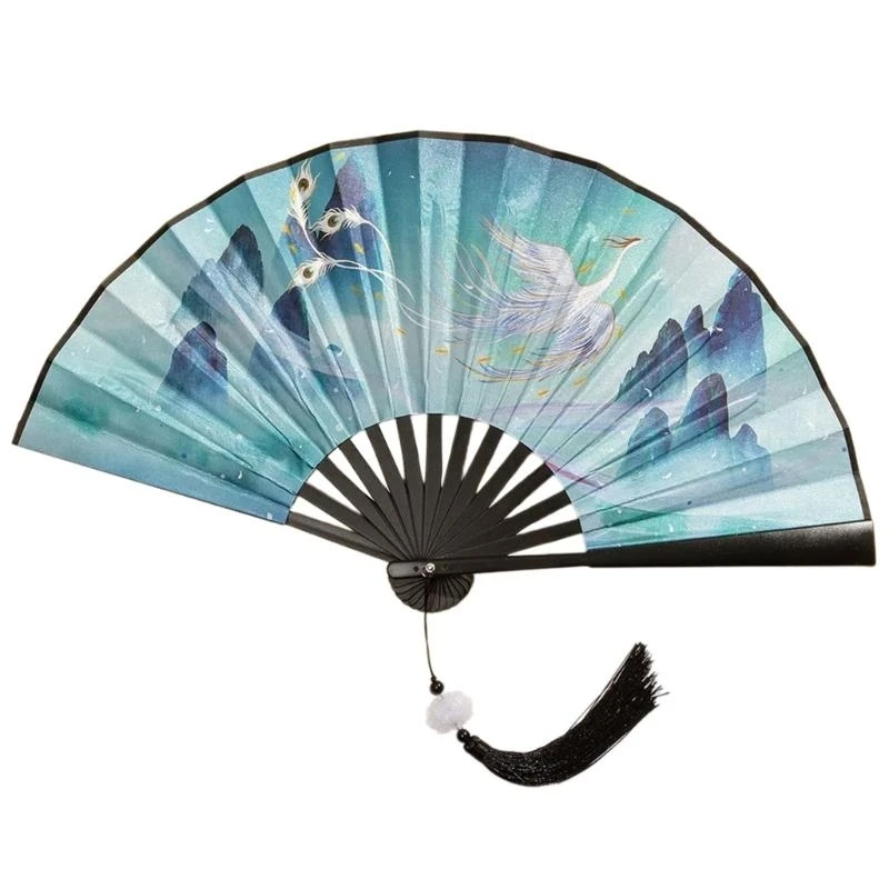 

Classical Chinese Painting Double Sided Handhelds Fan Cheongsam Folding Fan with Tassels Parties Home Decorations Crafts
