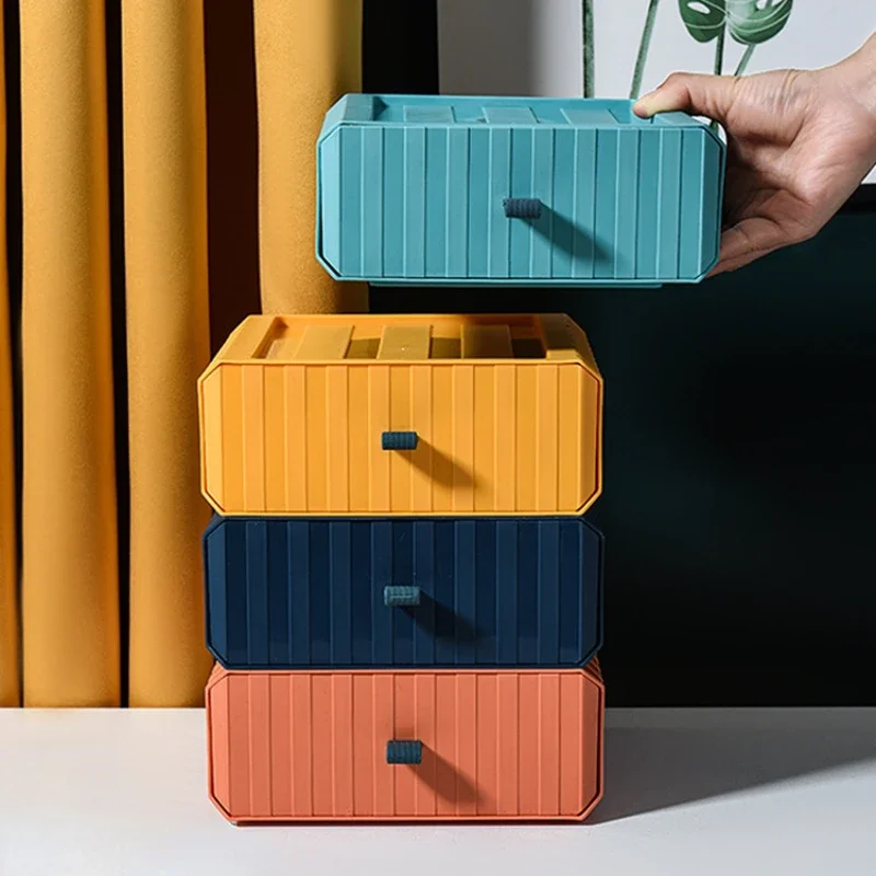 Desktop Drawer Storage Box Creative Simple Contrast Color Can Be Stacked Multi-functional Cosmetic Desk Stackable Storage Box