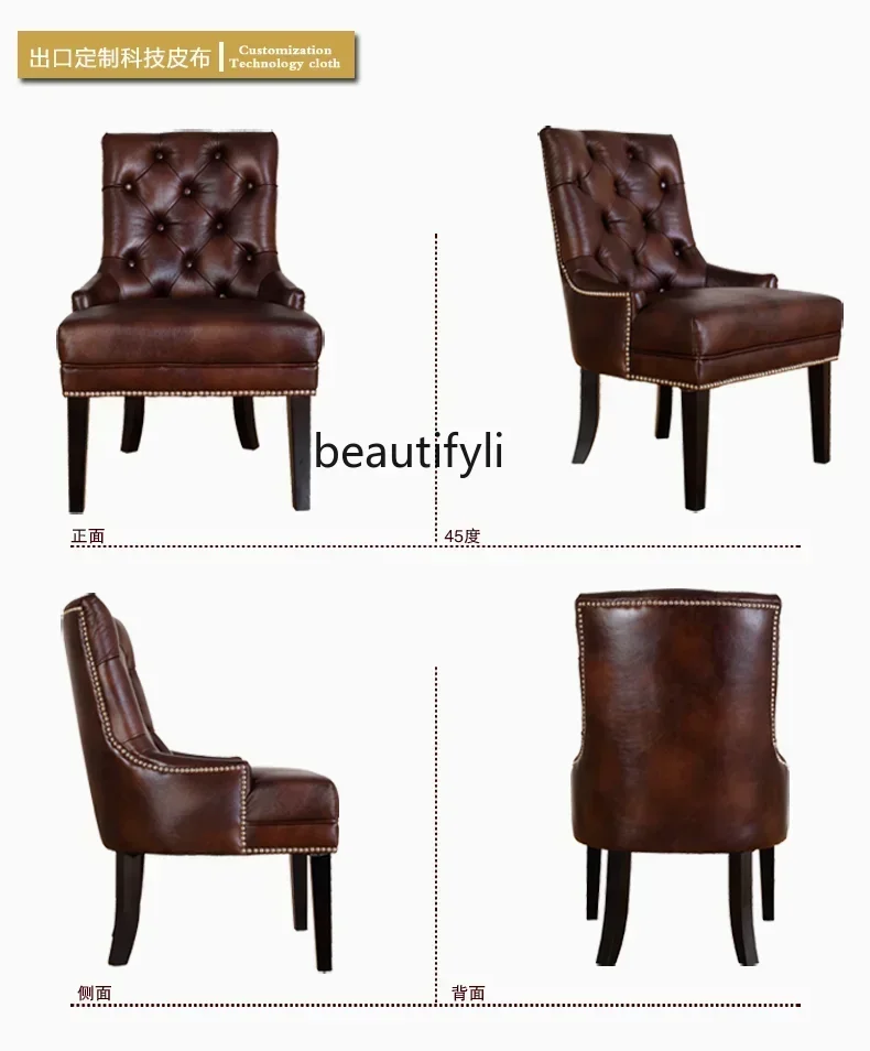 Hot sales American rural retro old solid wood soft bag dining chair, buckle computer chair, European cafe high-back leisure chai