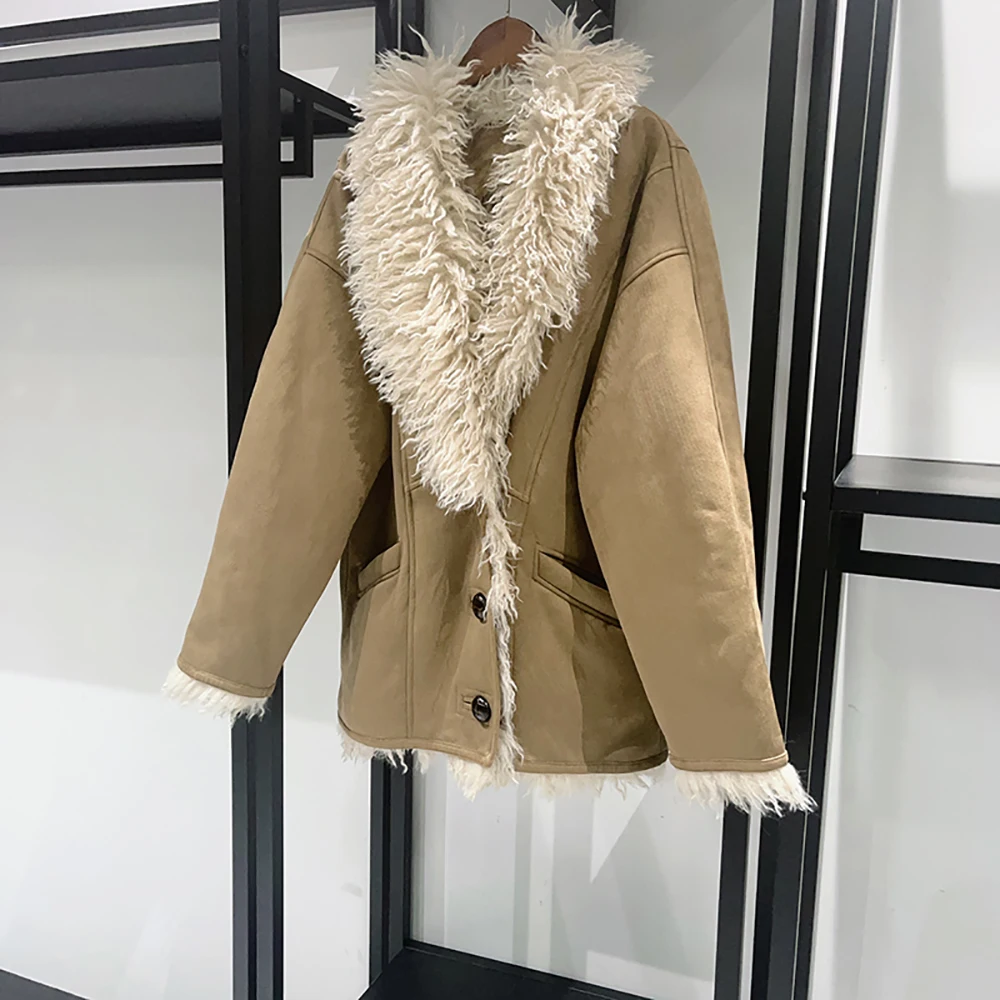 Faux Fur Collar Reversible Leather Jacket Y2K Reversible Elegant Commuter Coat Warm and Stylish 2025 Fall/Winter New Arrival