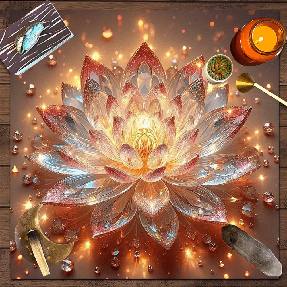 1 pieza de mantel de tarot Enchanted for Lotus - Diseño floral místico con cristales brillantes