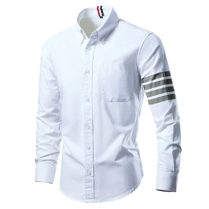

2024 Spring Trend Mens Shirts Casual Soft Thin Cotton Slim Luxury Long Sleeve Striped Solid Shirt Male Streetwear White Shirt