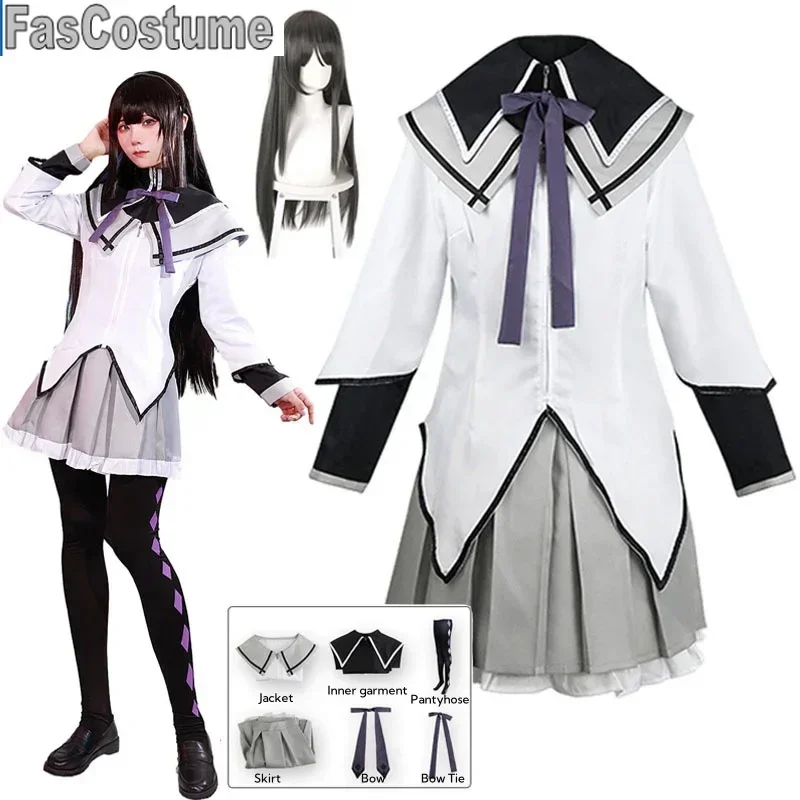 

FasCostume Homura Cosplay Skirt Anime Magical Girl Puella Magi Cosplay Costume Fighting Uniform Stockings Akemi Homura Outfits