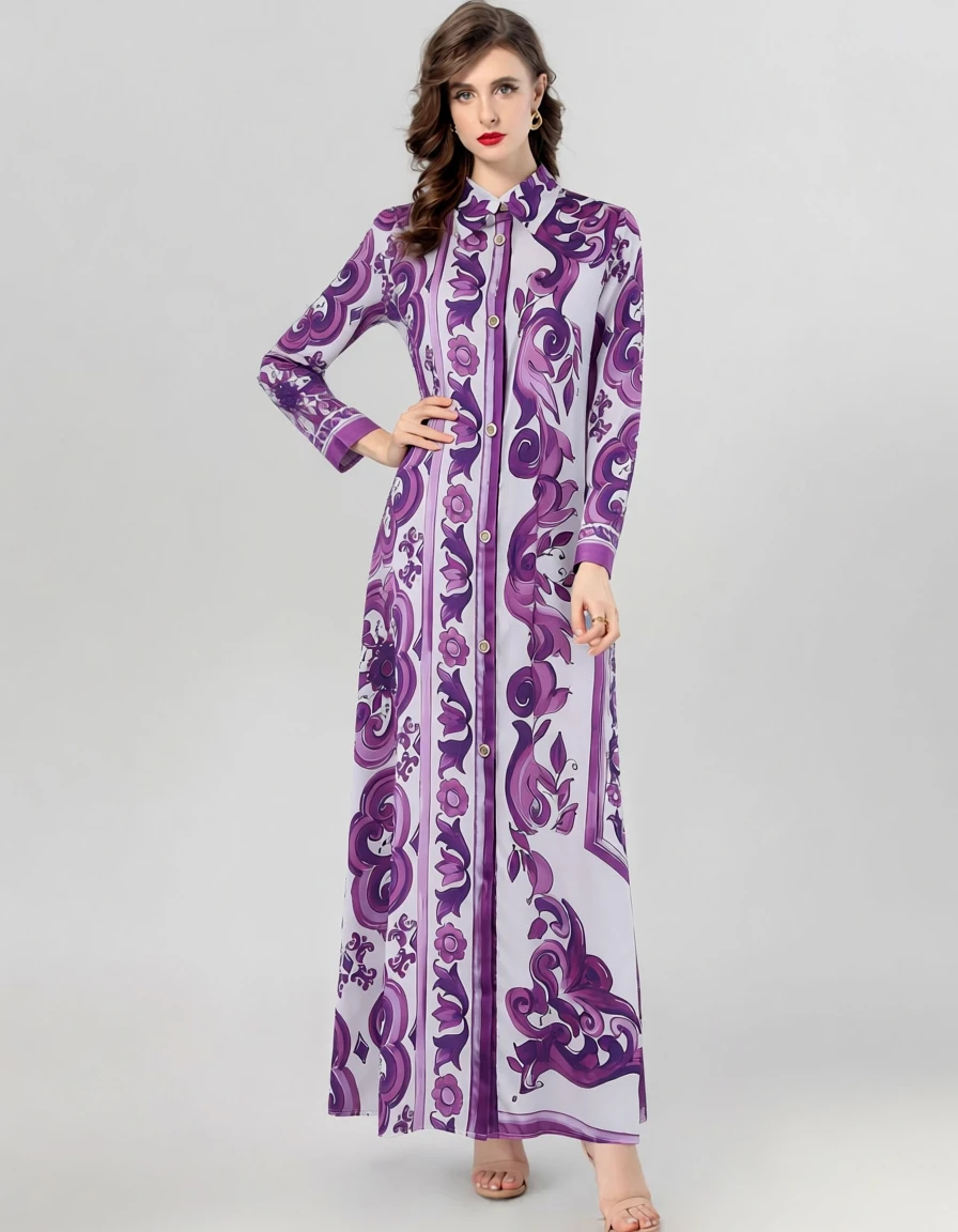 Abito da donna Colletto rovesciato Maniche lunghe Abiti dritti alla moda stampati