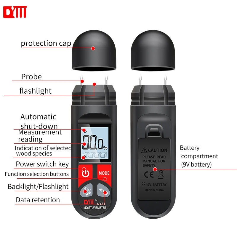 Digital Wood Moisture Meter DY31 Wood Humidity Tester Water Content Hygrometer Timber Damp Moisture Detector Large LCD Display