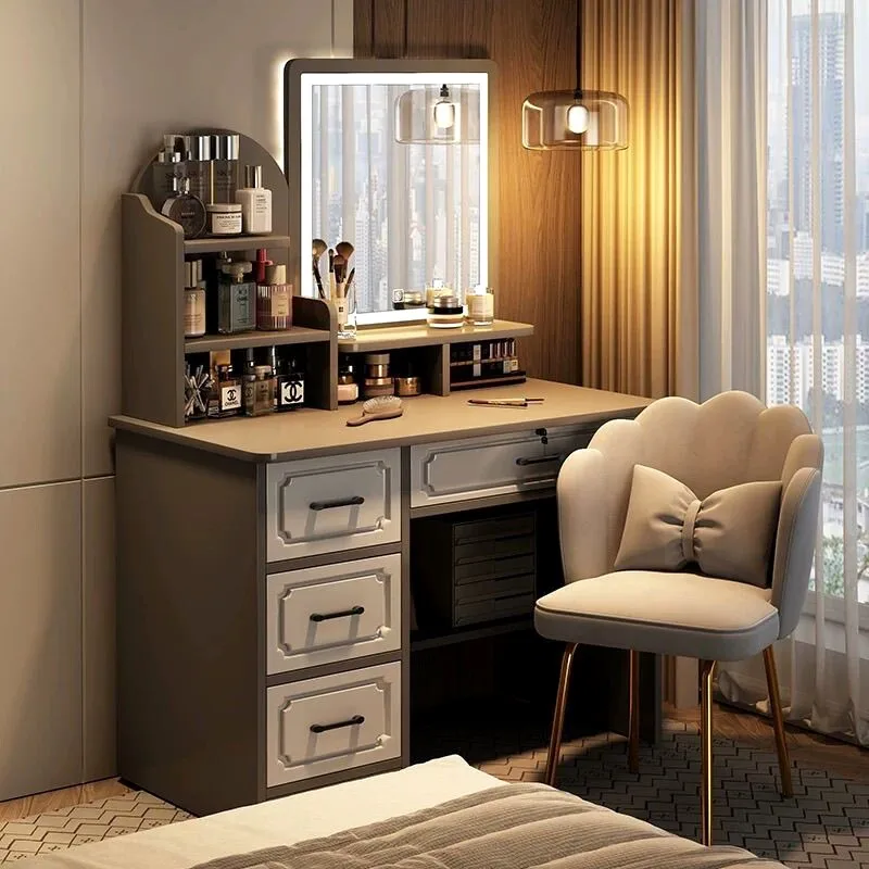 Shelves Drawers Vanity Desk Storage Space Gray Home Mirror Vanity Desk Makeup Bedroom Chest Mueble De Maquillaje Furniture