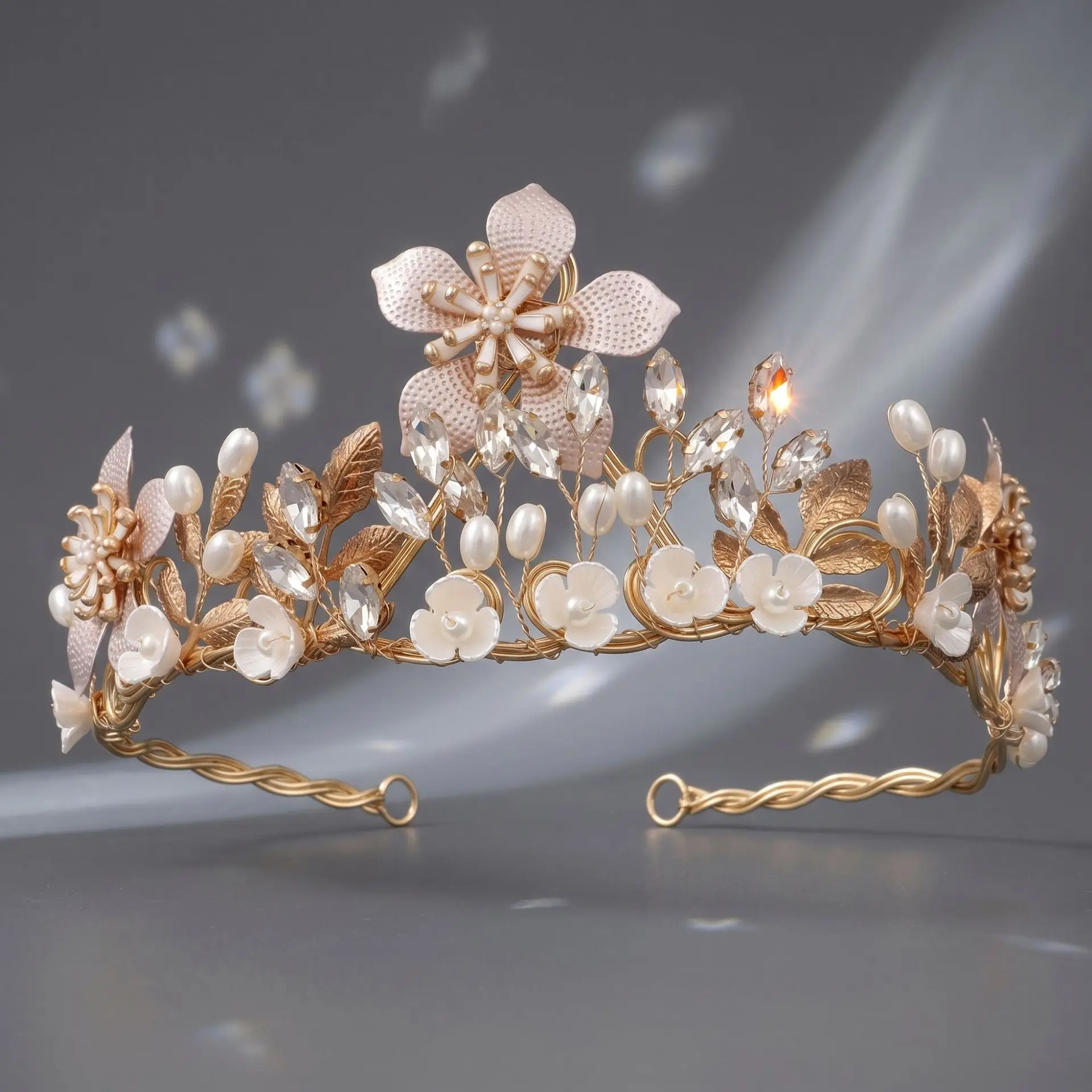 SLBRIDAL Handgefertigte Kristall-Strass-Perlen Blumen-Blatt Braut-Tiara Stirnband Hochzeitskrone Haaraccessoires Damen Mädchen Schmuck – Detail 4