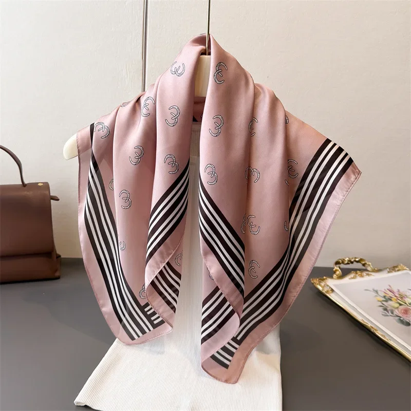 

68cm Simple Letter Printed Scarf Women's Spring Summer New Imitation Silk Square Scarf Fashion Versatile Headscarf Scarfs Shawl