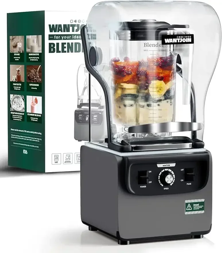 Wantjoin Professional Blender, Commercial Quiet  Soundproof Blender with Cover for Crushing Ice,Smoothie,Puree, 2200ml