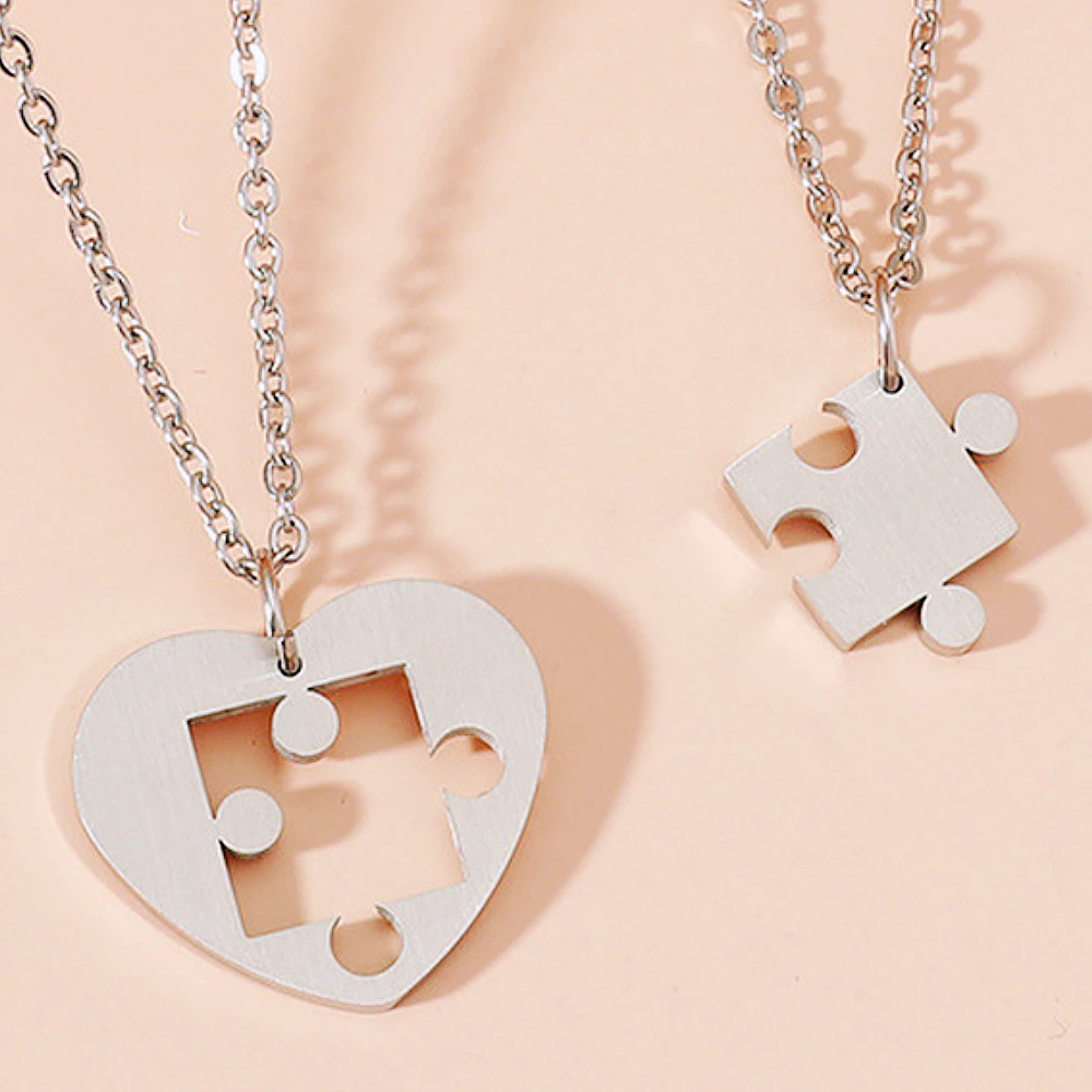 New Design Love Puzzle Couple Necklace Hip Hop Punk Heart Shape Couple Stitching Necklaces for Women Jewelry 2 PCS/Set Wholesale