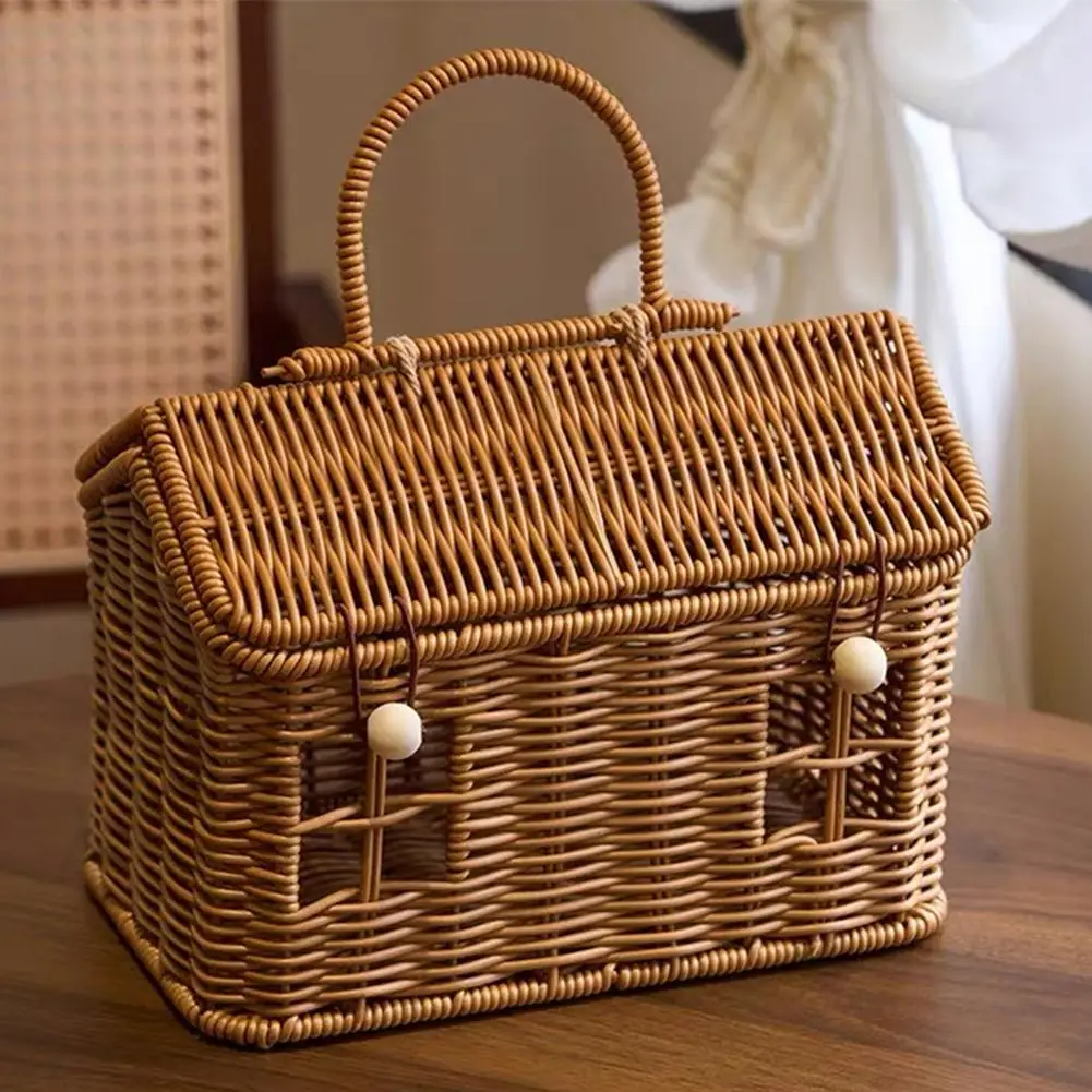 Tragbare Camping-Aufbewahrungsbox Handgewebter Korb Bambuskorb Picknickkorb Ländlicher Geflochtener Rattan-Organizer