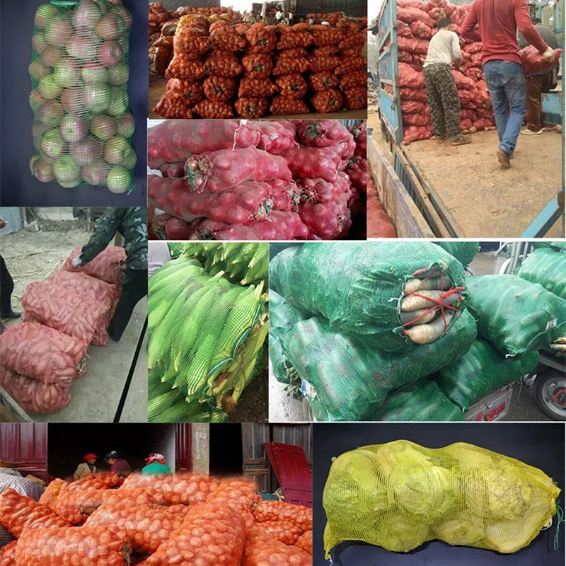 Bolsas de malla de colores para productos agrícolas, 5 piezas, frutas, verduras, ajo, cebolla, nueces, bolsa de almacenamiento, organizador