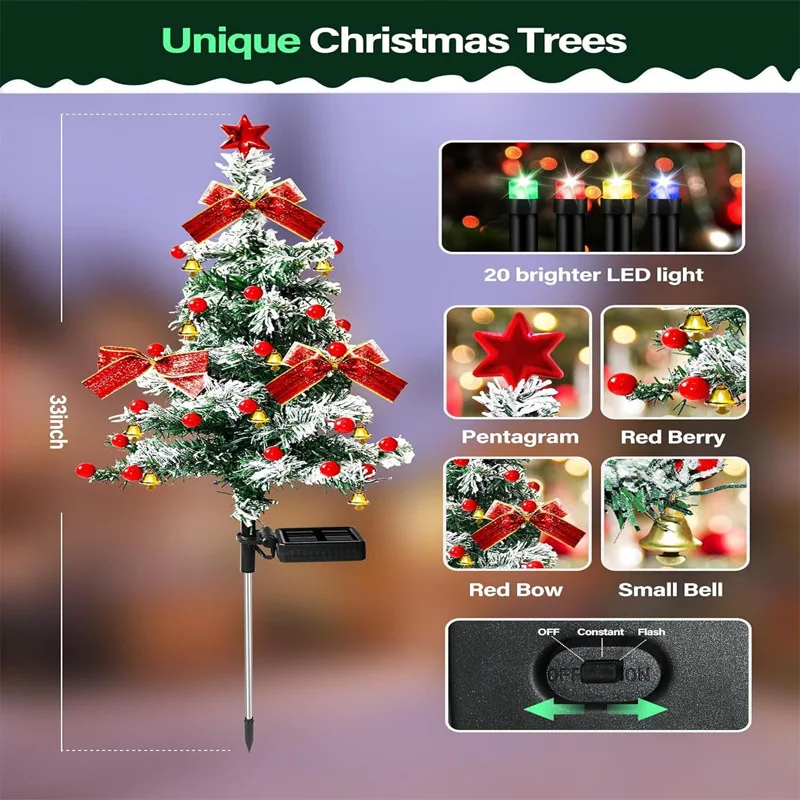 LED Christmas Tree Solar Lights, Decoração ao ar livre, Waterproof Lawn Lâmpadas, Caminho, Jardim, Quintal Decoração, Presentes de Natal