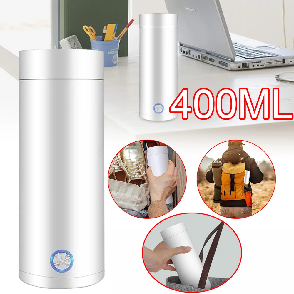 Bollitore da viaggio portatile, bollitore termico compatto da 400 ml, ideale per preparare tè, caffè e per il campeggio all’aperto (bianco).