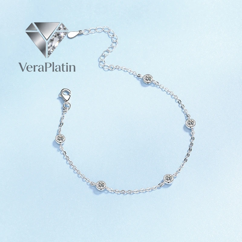

VeraPlatin Luxury Birthday Gifts 18K White Gold Women Bracelets 0.5ct Moissanite Diamond Engagement Girl fine Jewelry for Her Da
