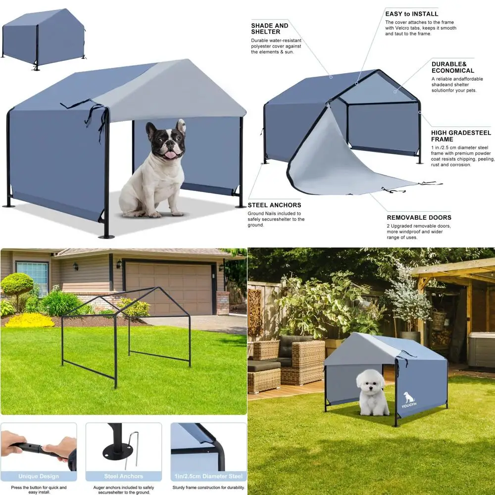 

Компактный уличный укрытие для животных, 2.5x2.1x2.1 фута, всепогодная палатка для маленьких собак, кошек и других животных, темно-синий
