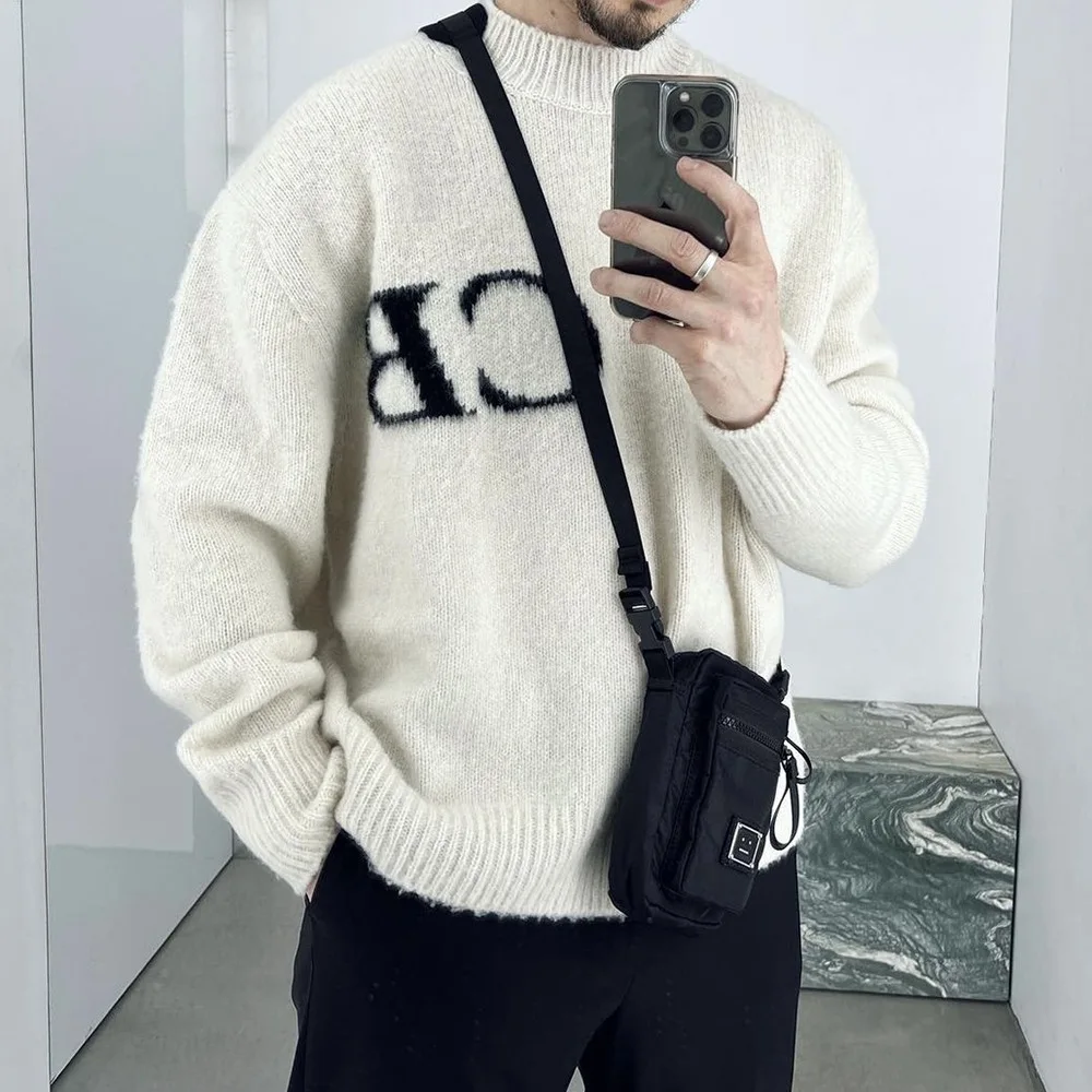 2025 new Tide CB letter jacquard round neck sweater high street loose men and women loose casual couple knitwear