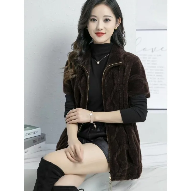 Women's Models Autumn Winter Tops Jacket Vest Fur Vest Half-sleeve Simple Comfortable Loose Leisure Fashion Niche Skinny