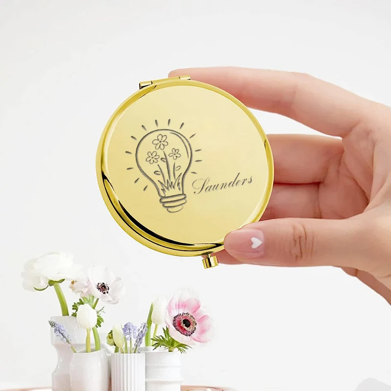 1pc Lovely Light bulb vase Personalized Text Mirror With Name Makeup Mirror Folding Mirror Anniversary gifts