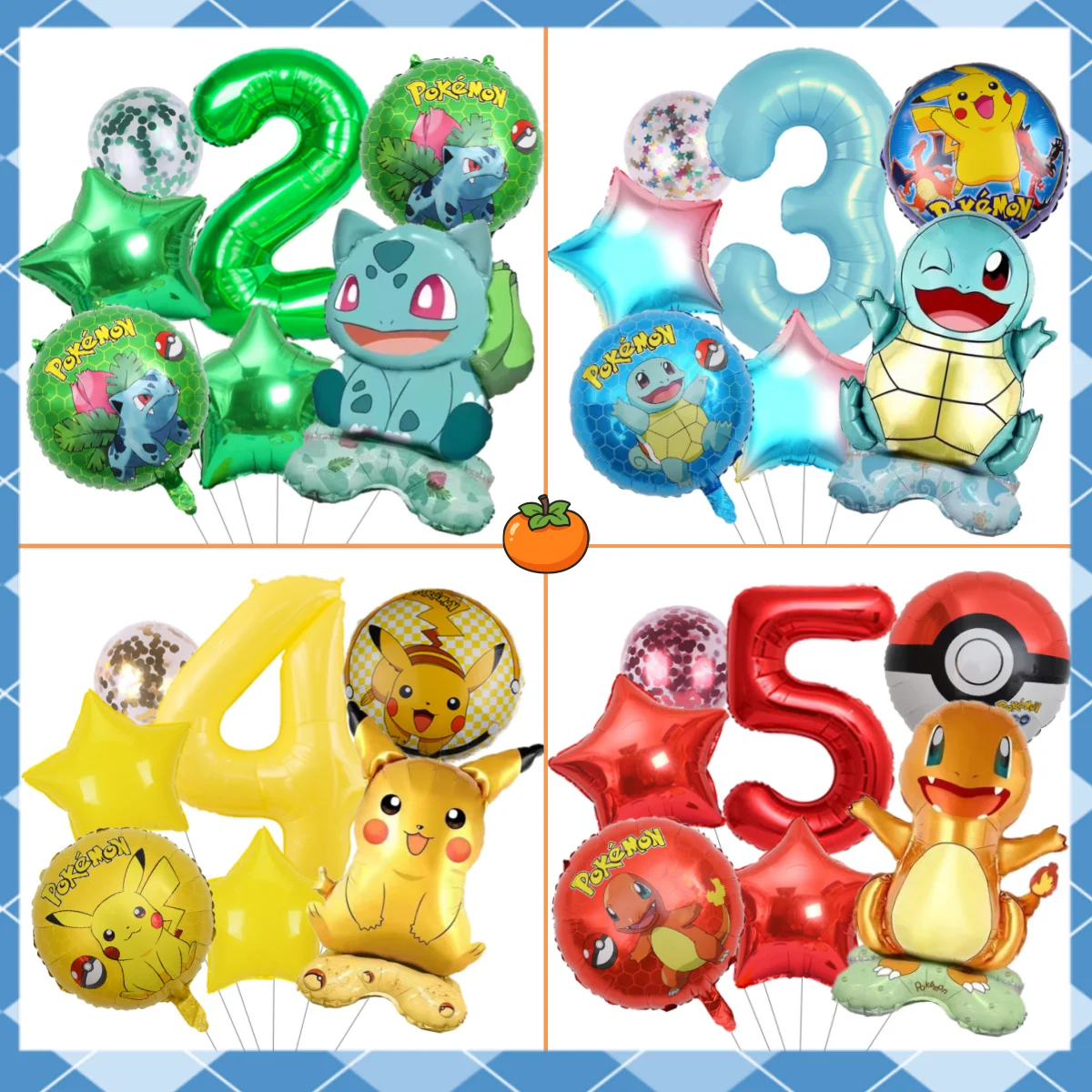 7 stücke Pokemon Ballon Set kinder Cartoon Party Dekoration Charmander Squirtle Bulbasaur Geburtstag 1-9 Anzahl Folien Ballon geschenk