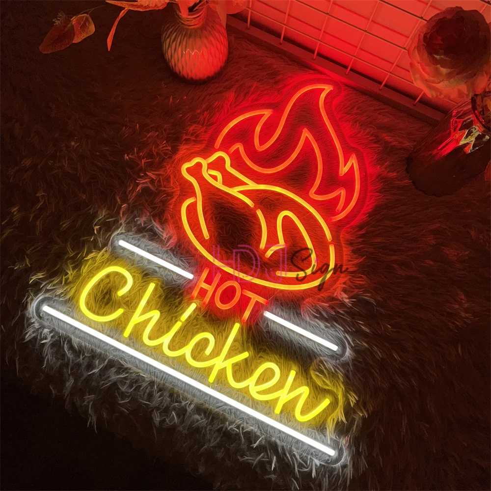 Hot Chicken Neon Led Sign Home Party Bar Decor Restaurant LED Neon Lights USB Western-style Cafeteria Decoration Signs