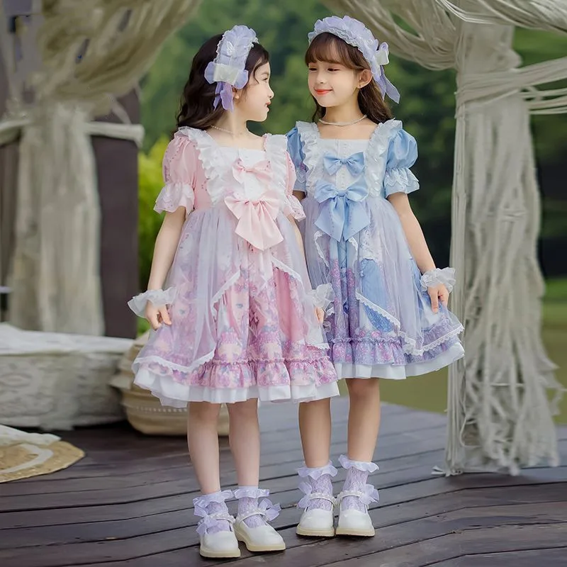 

New 2024 Boutique Girls Summer Lolita Lace Princess Dress Short Sleeve Birthday Party Elegant Evening Fluffy Ball Gown 4 5 7 10T