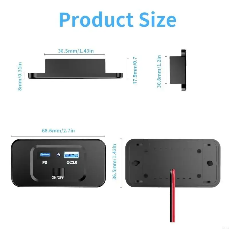 

X6HA Type C USB Car Socket Charging Adapter 12V/24V Car Splitter Power Outlet