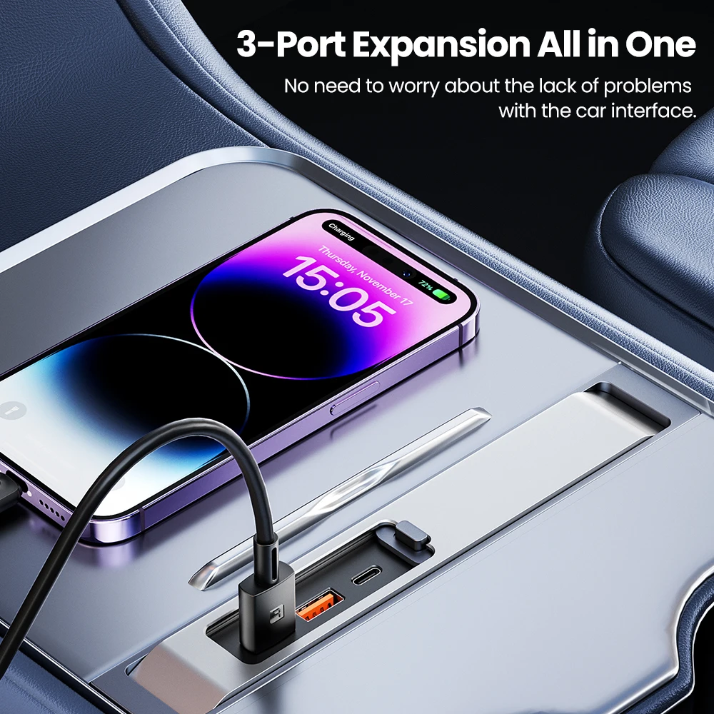 Toocki 3 Port USB HUB Docking Station For Tesla Model 3 Y PD 27W Fast Charging Type C Docking Station Central Control Splitter