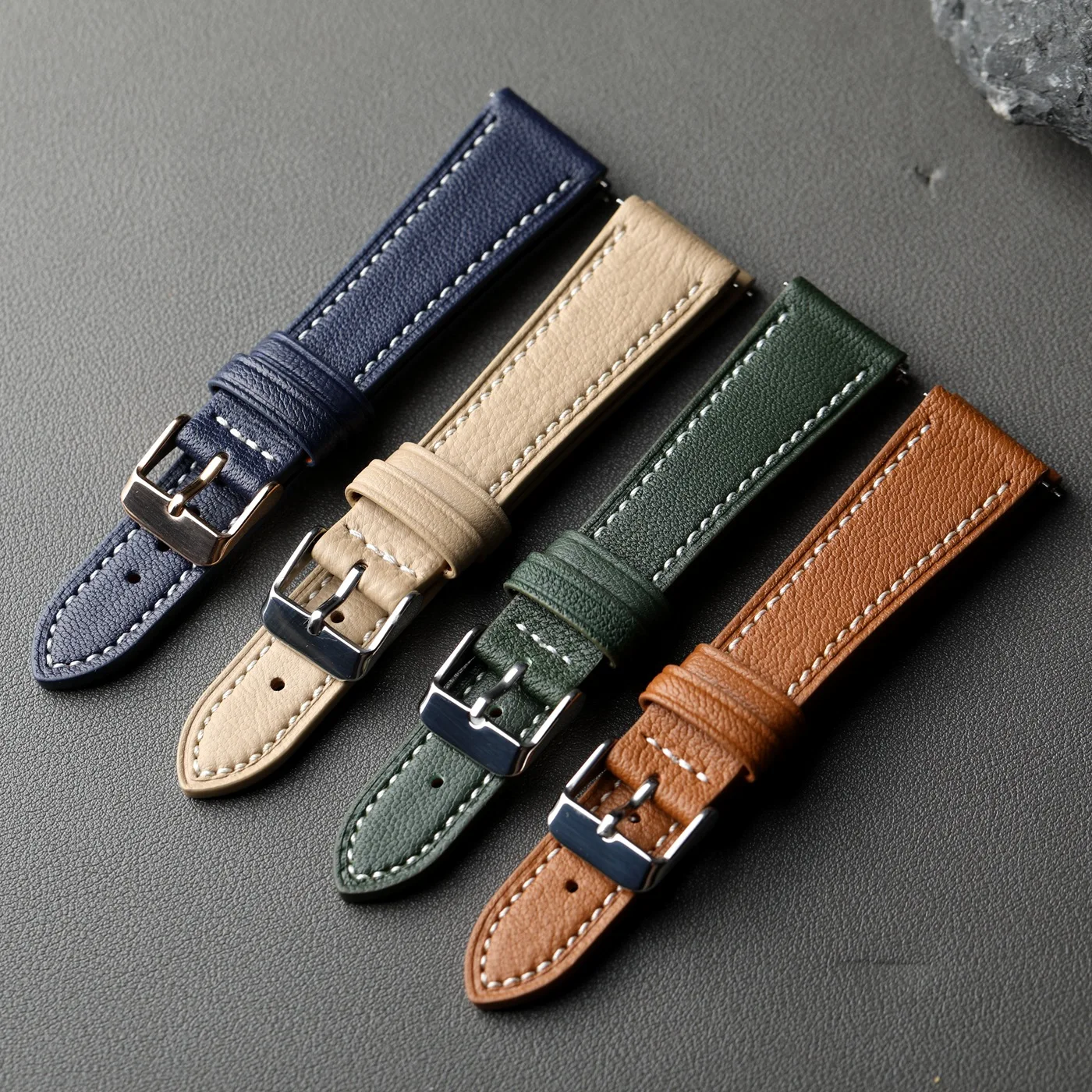 Bracelet en cuir de chèvre français fait à la main 18 19 20 21 22MM bleu gris vert, souple et à dégagement rapide, bracelet souple, adapté au antique wa