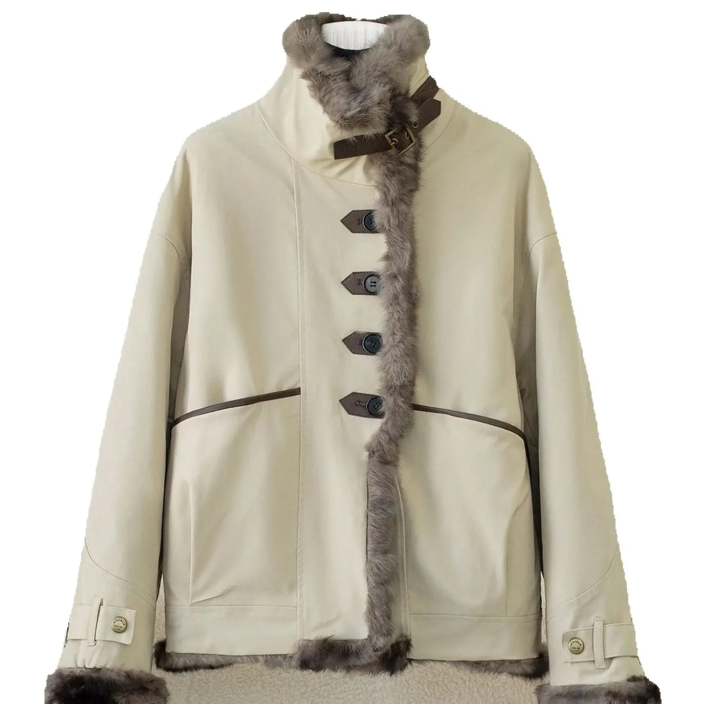 The 2025 new autumn and winter all-in-one rabbit fur coat for women, with a lapel and short fur style, helps you stay young