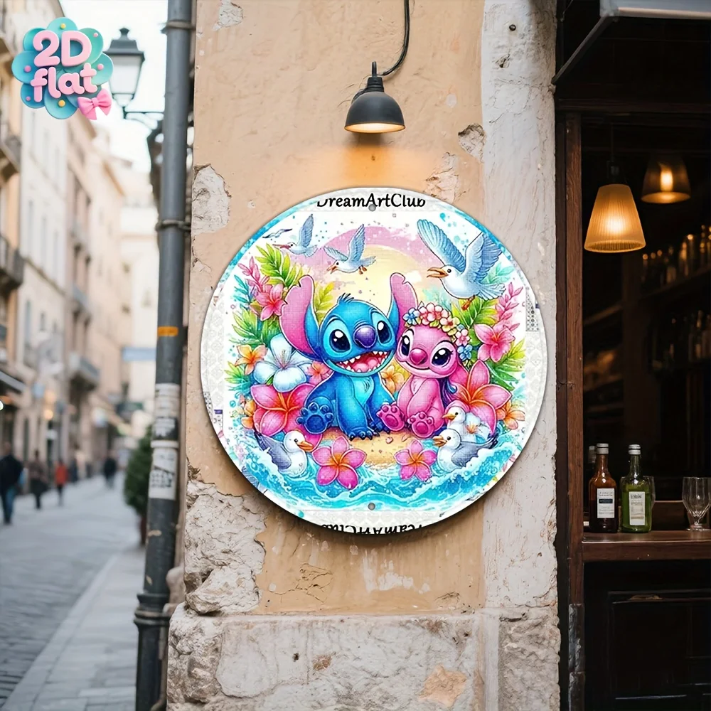 مسطح ثنائي الأبعاد، قطعة واحدة من DISNEY، لافتة دائرية ثنائية الأبعاد، لوحة ألومنيوم دائرية بخياطة، 8 × 8 بوصة، مناسبة لغرفة المعيشة وغرفة النوم والمقهى، Te