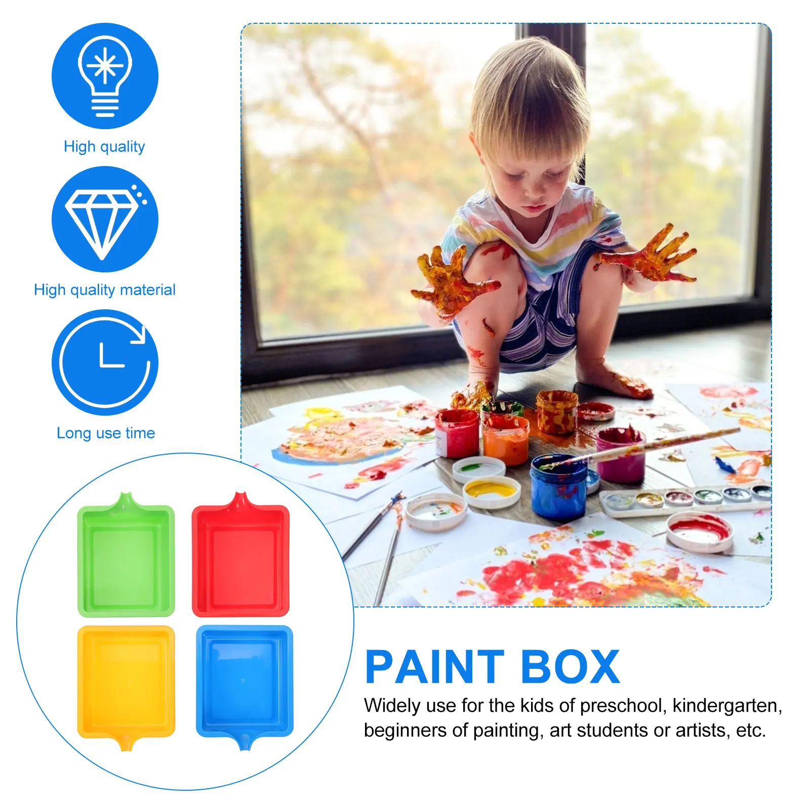 

4Pcs Plastic Paint Boxes Durable Drawing Cases Storage Save Space Kids Beginners Art Students Painting Tools Color