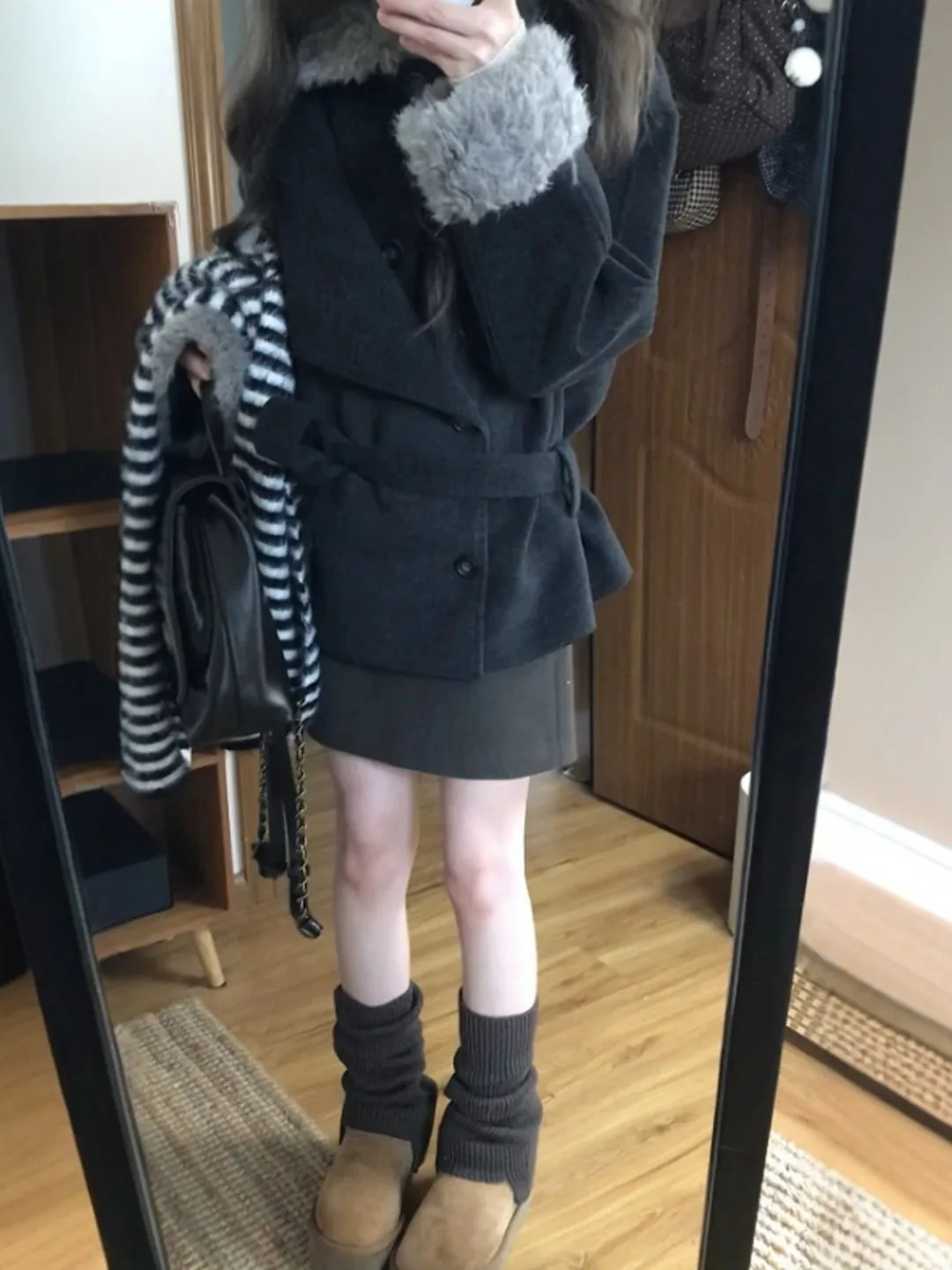 

Korean Sle Belted Woolen Coat Faionable Tied Waist Design Cact Size Winter Outerwear Ele Casual Home Office Wear