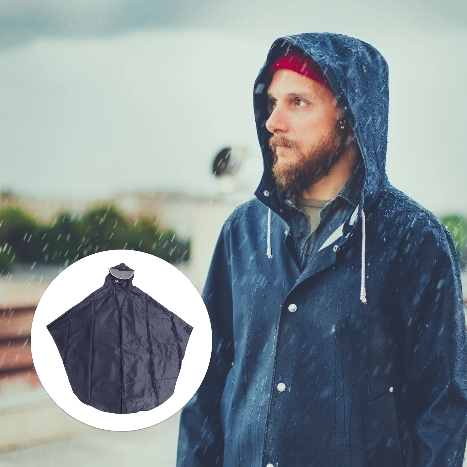 

Bicycle Raincoat Unisex Waterproof Rain Cape With Reinforced Snap Drawstring Hood Windproof Oversized Brim For Riding