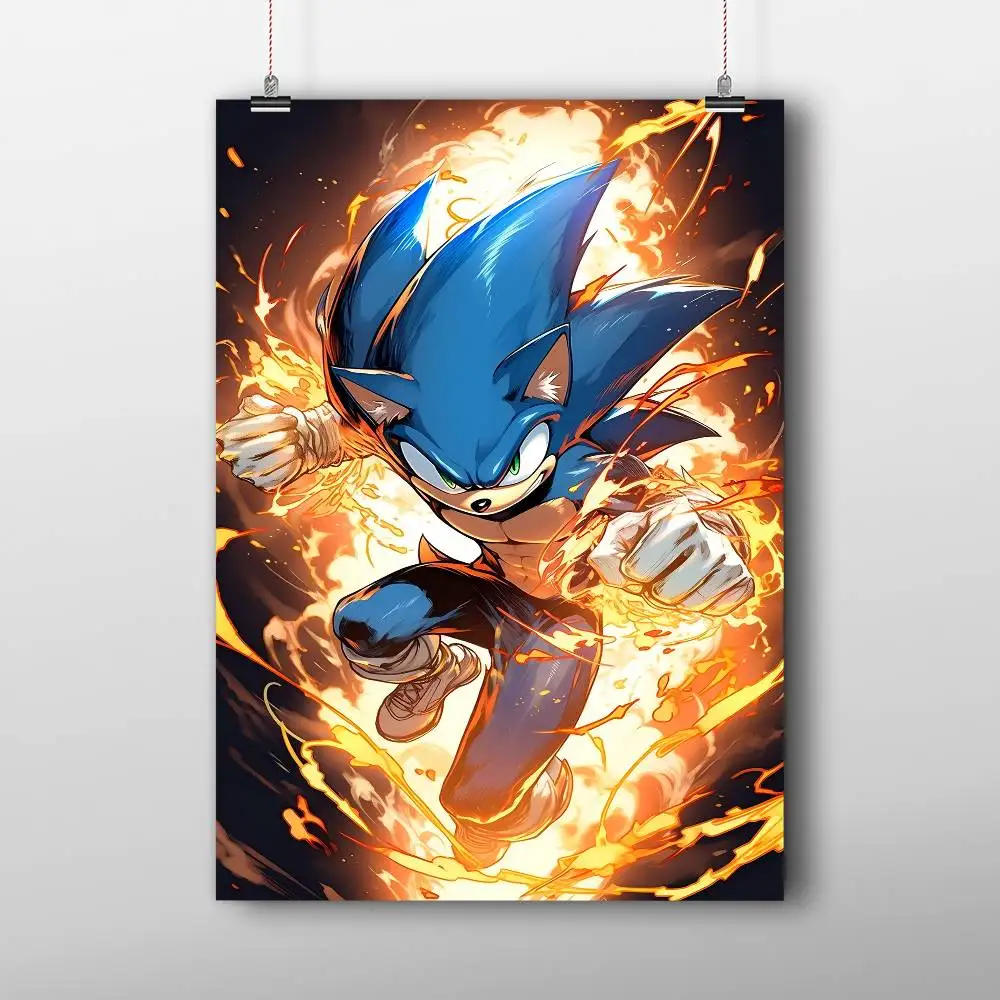 سونيك أنيمي ذاتية اللصق ملصق فني يتوهم الجدار ملصق لغرفة المعيشة زخارف للحانات اللوحة الزخرفية خمر #3