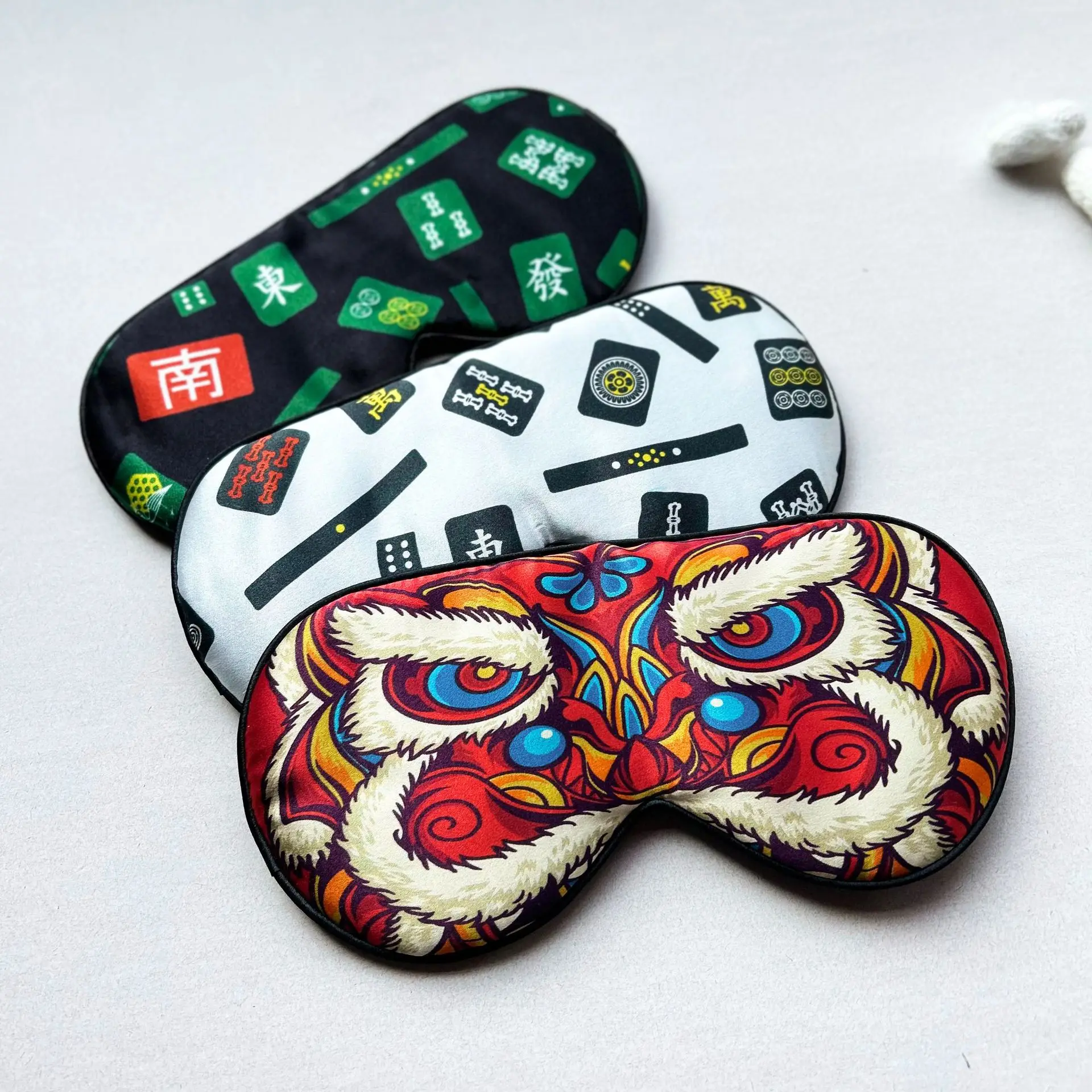100% Pure Mulberry Silk Sleep Mask Stock Eye Mask Chinese Style Mahjong Printed Sleep Light Blocking Eye Mask