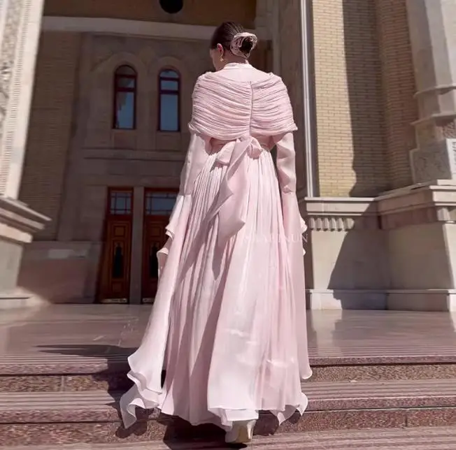 

2025 New Women's Slit Pleated Pink Elegant Evening Dress Female Clothing Temperament French High Waist Vintage Party Dresses