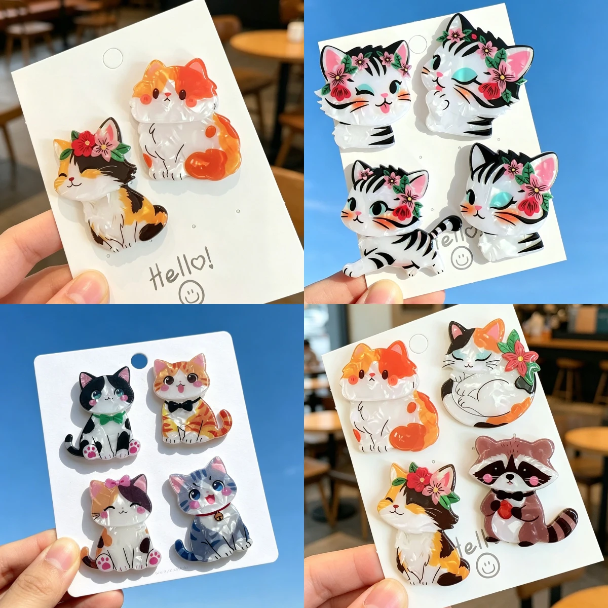 Handmade splicing acrylic cat brooch cartoon bow tie cat brooch clothing bag accessories cross-border accessories