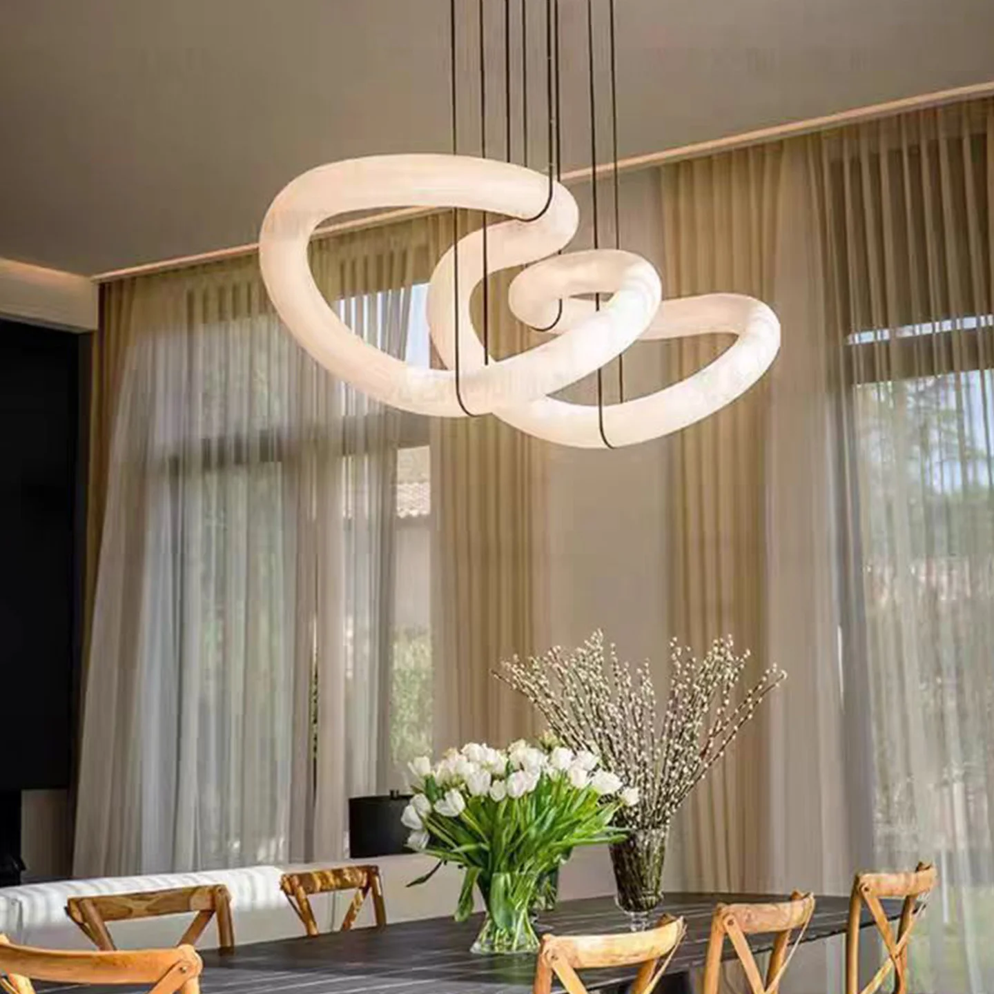 Modern Design Art Villa Living Room Alabaster Pendant Lamp Natural Marble Dining Room Rectangular Led Pendant Light