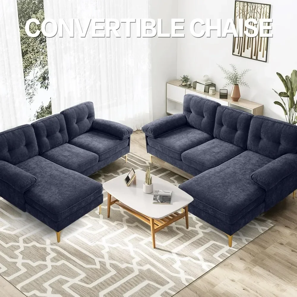 Chenille reversível pequeno sofá secional, sofá moderno com chaise, sofá em forma de L