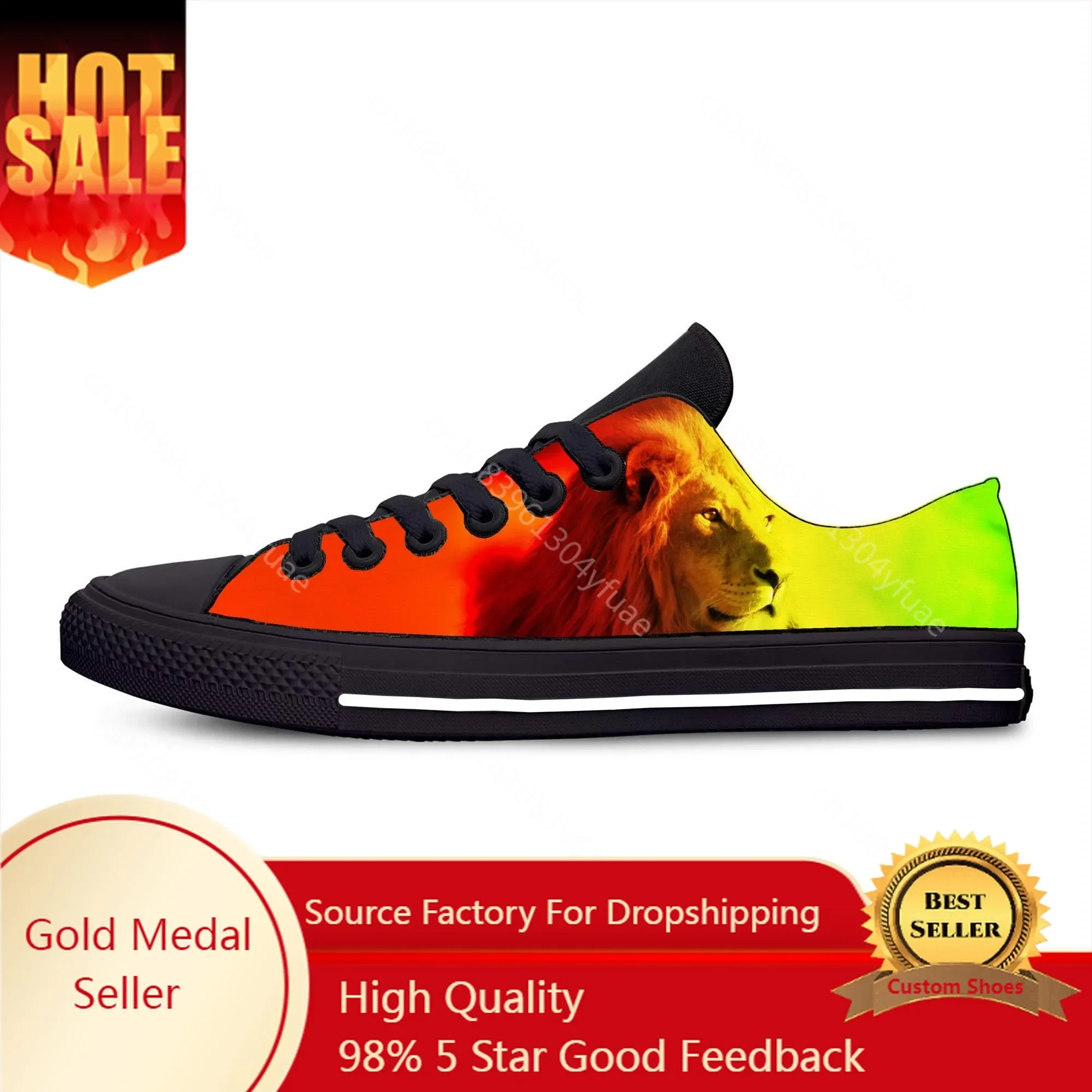 Reggae Rastafarian Rasta Rastafari Lion Of Judah Casual Cloth Shoes Low Top Lightweight Breathable 3D Print Men Women Sneakers