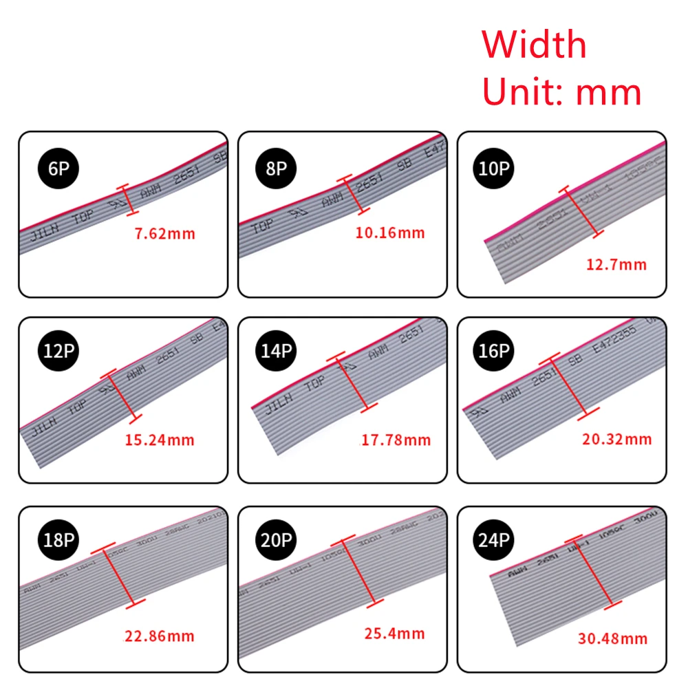 10M Grey Flat Cable 1.27mm Spacing 28AWG for IDC FC 2.54mm Connector - Various Pin Counts (6P-60P) Compatible