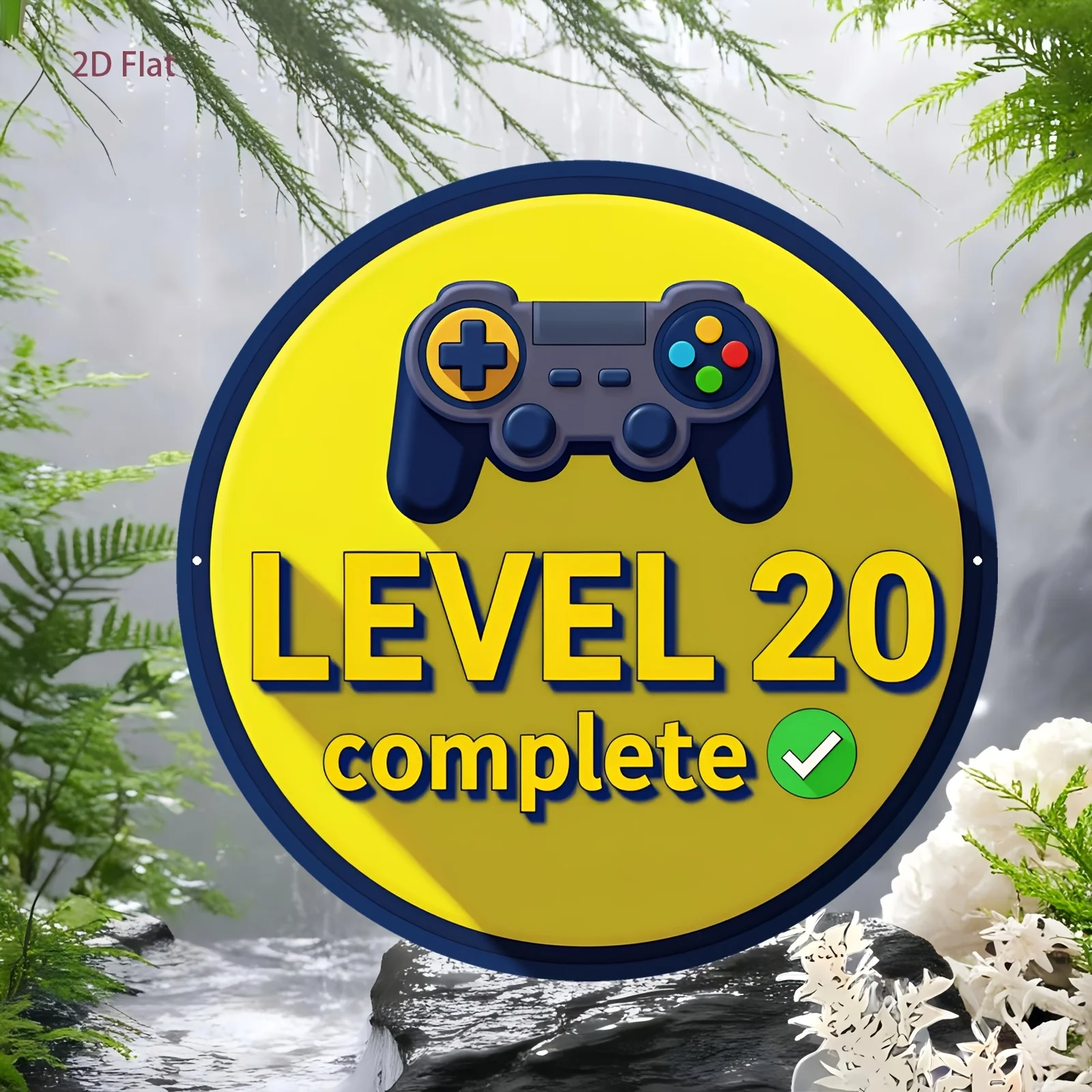 2D Flat, 2D Flat [] 1pc Aluminum Sign, Gamer Sign, Level 20 Completed, Game Controller Pattern, Round Aluminum Sign, Room Decor,