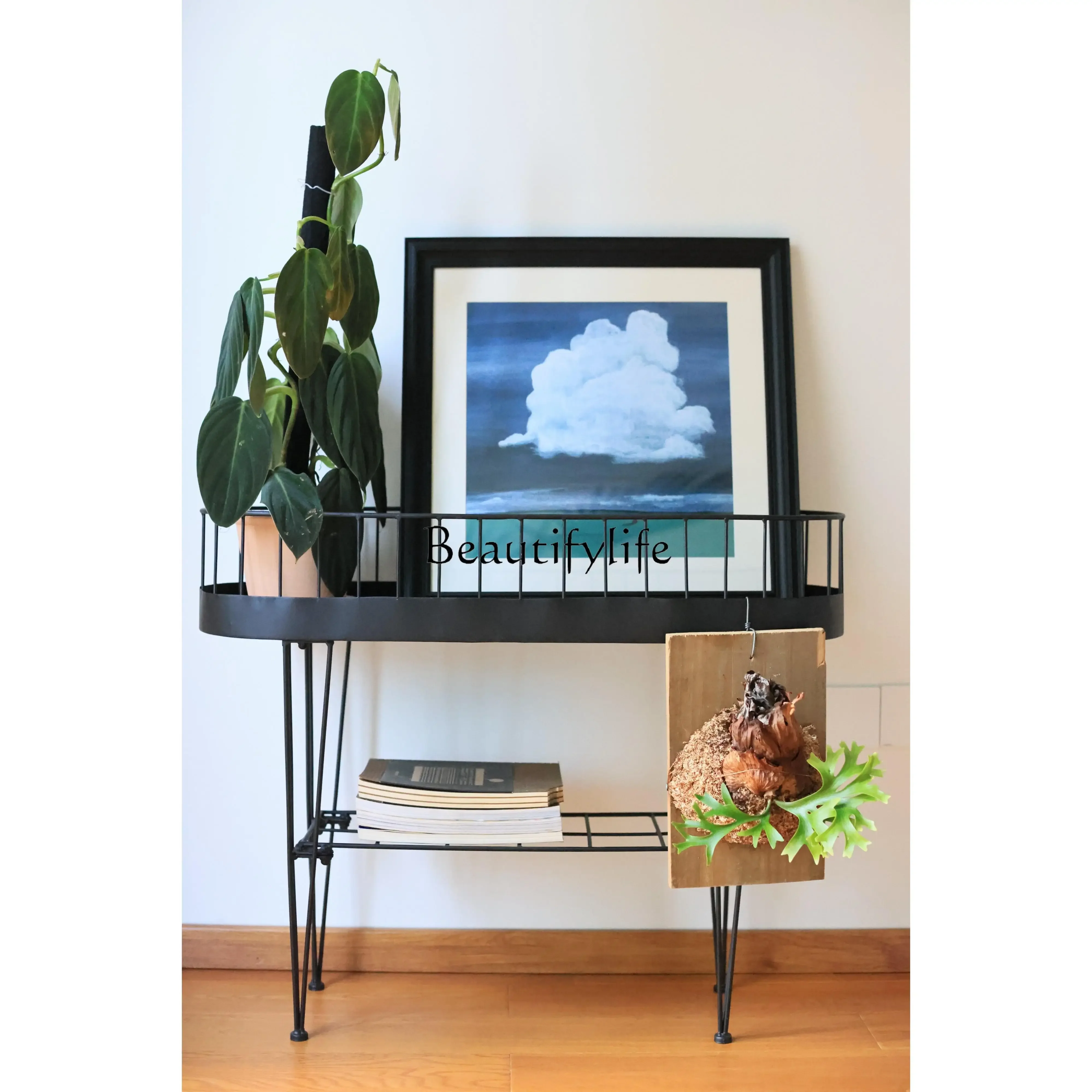 Interior flower stand metal texture minimalist living room decoration shelf double layer