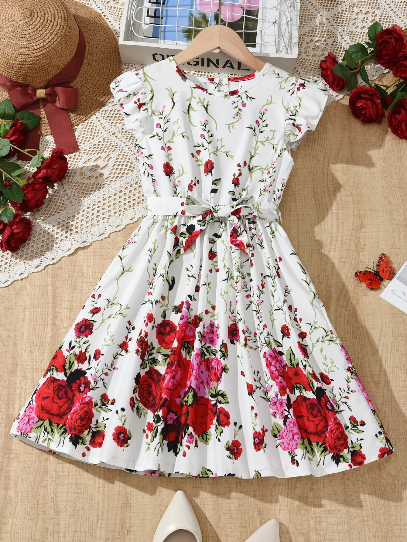 Charming rose print princess dress for little girls - suitable for beach party parties for casual wear and easy care