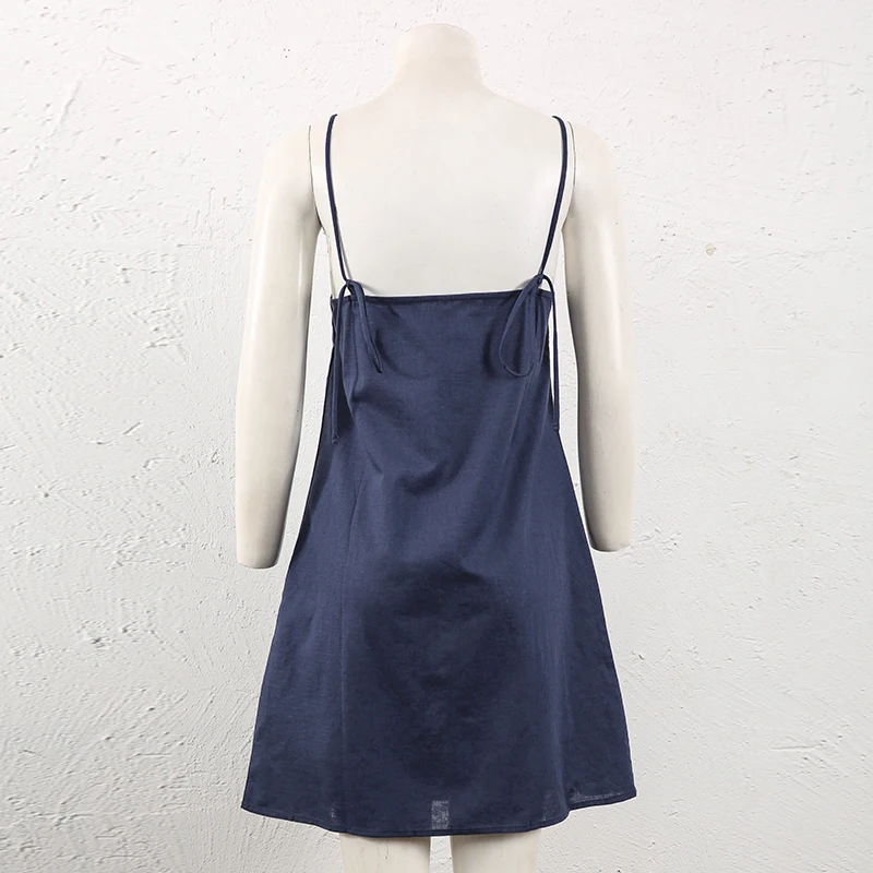 Cotton and Linen Women's Dress Casual Strapless Sleeveless Back Bandage Chic Elegant Party Club Mini Dress Boho Sundress